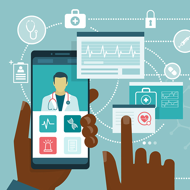 An illustration of a doctor video calling a patient