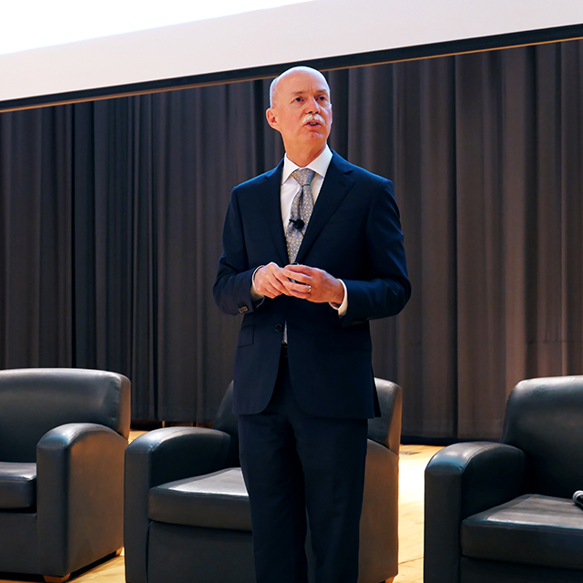 Ted DeWeese speaks at his first State of JHM address to a crowd of people both in person and online.
