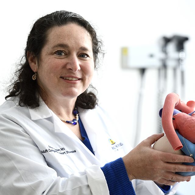 Cardiologist Stacy Fisher helped to create a 3D model of a congenital heart to help guide formation and implant of a catheter-based stent to avoid open heart surgery for her patient who had a collateral vessel stealing coronary blood and diverting it into the pulmonary artery.