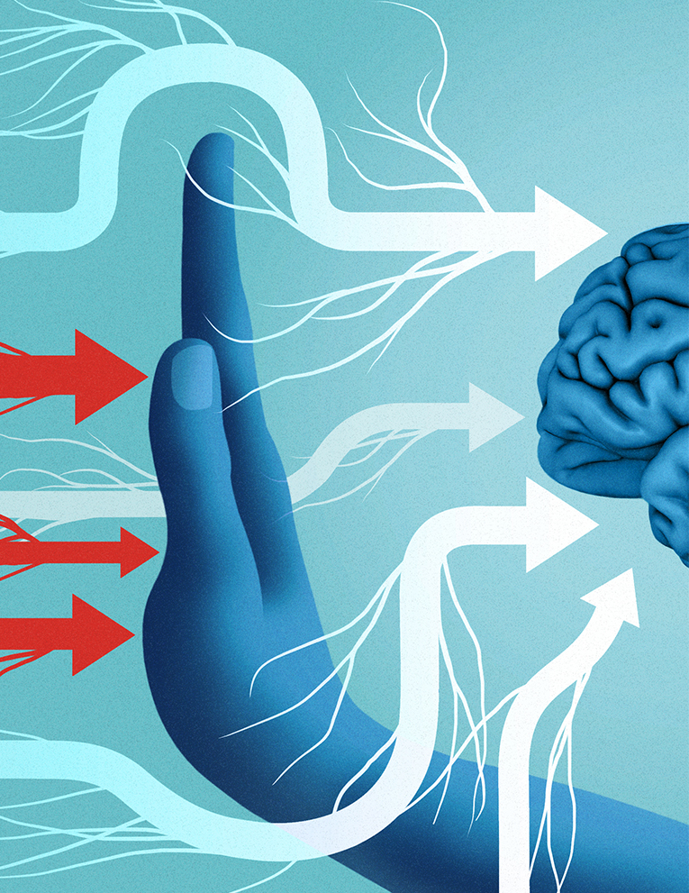 conceptual illustration of hand blocking brain from pain