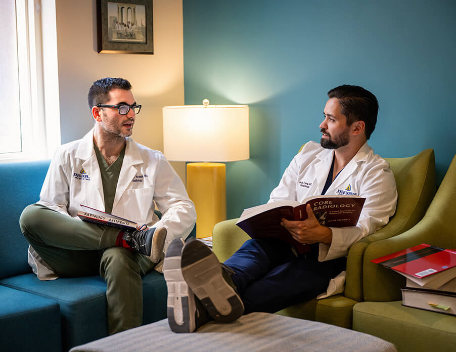 Residents studying in the Johns Hopkins Hospital Resident Lounge