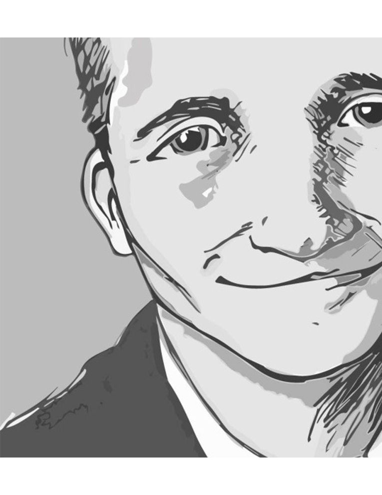 An illustrated self portrait of GRAPHIC ARTIST NATHAN GRAY