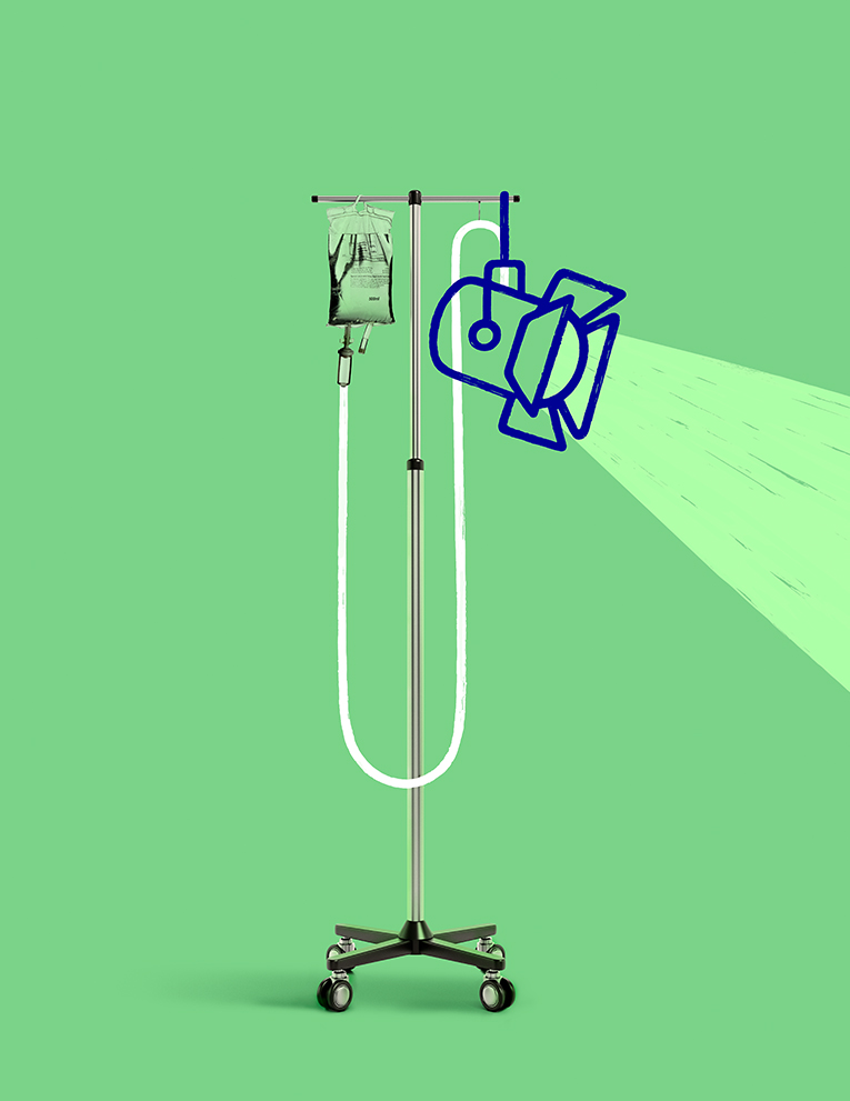 conceptual illustration i.v. bag and spotlight