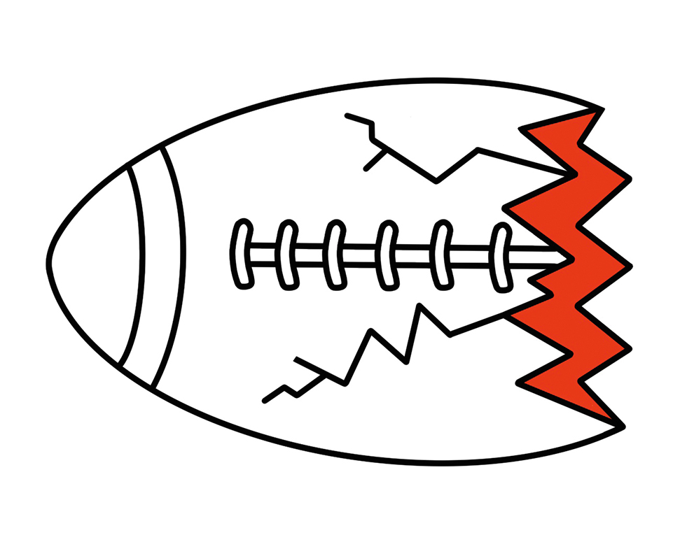 In illustration of a football, cracked like an egg