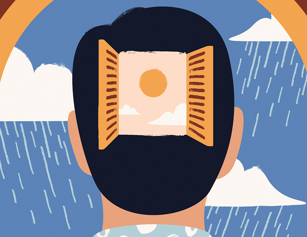 An illustration with a window opening up on the back of the head