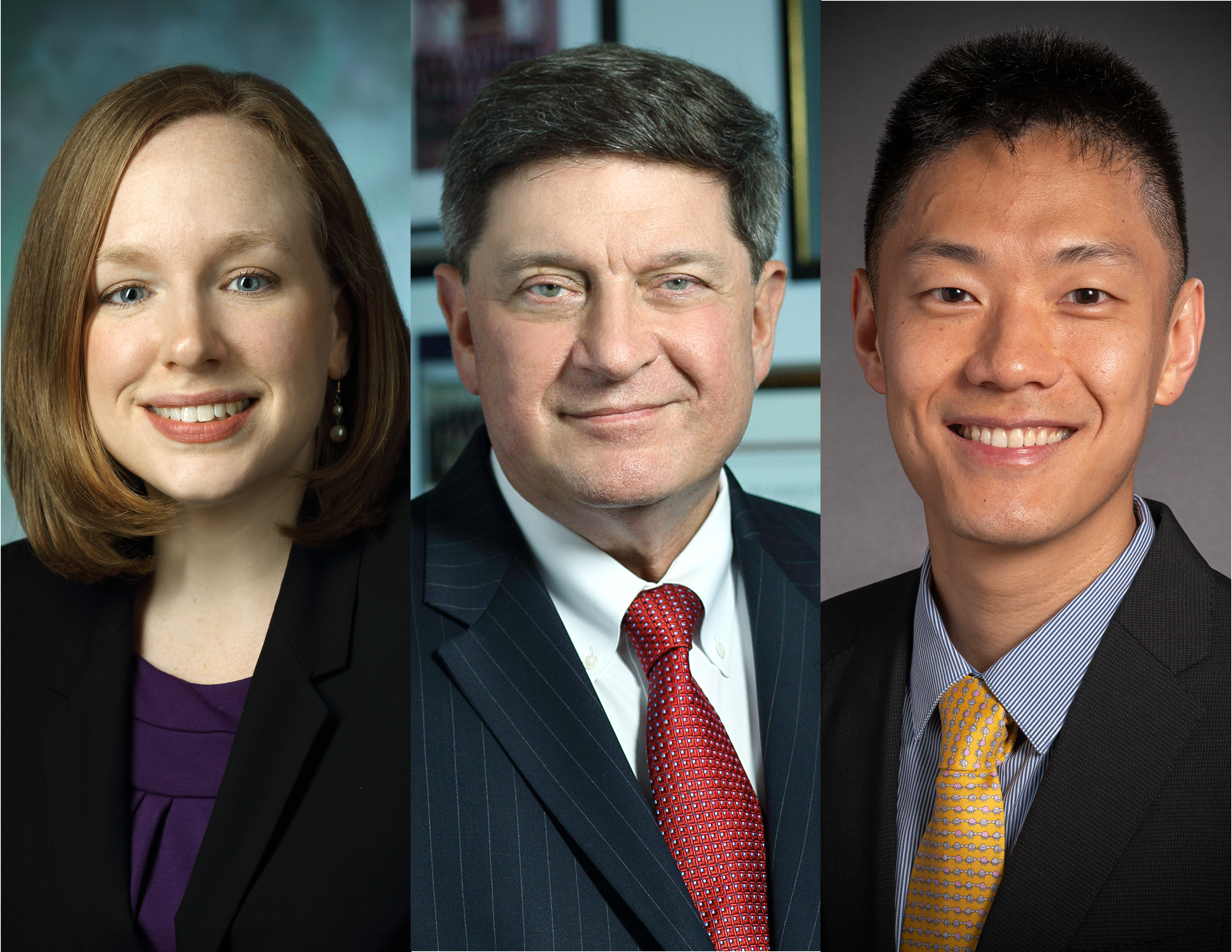 A composite of portraits of Lisa Sun, Alan Cohen and Risheng Xu