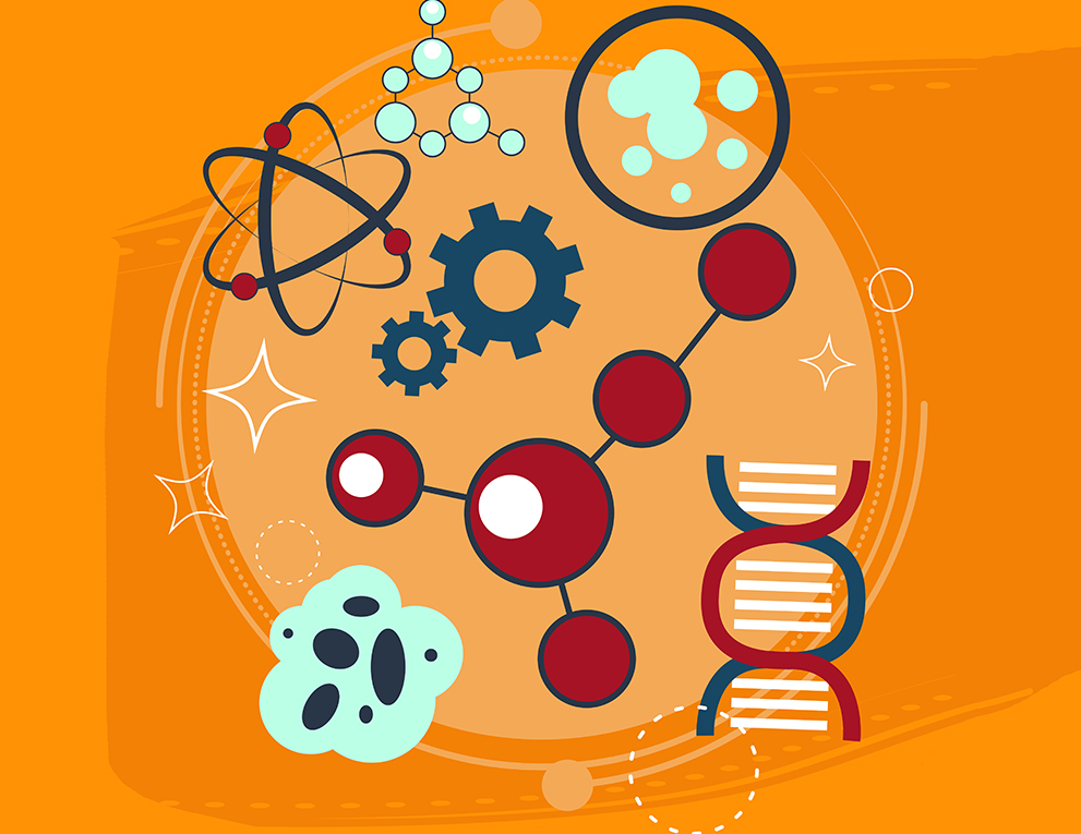 Medical icons on an orange background
