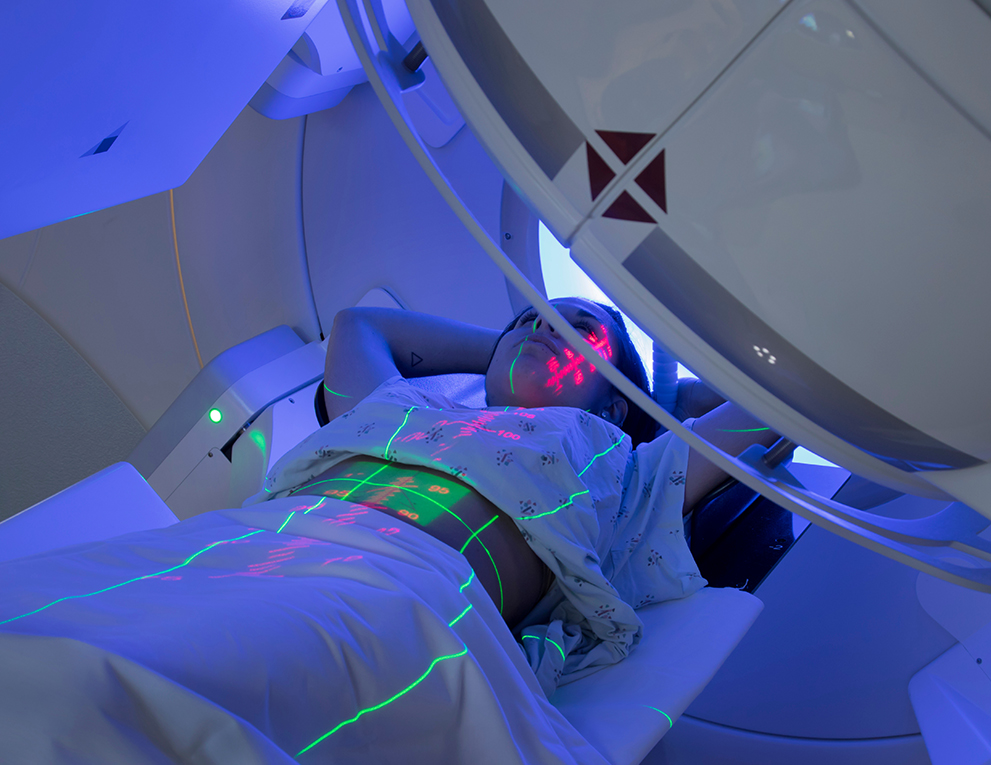 A woman receives radiation