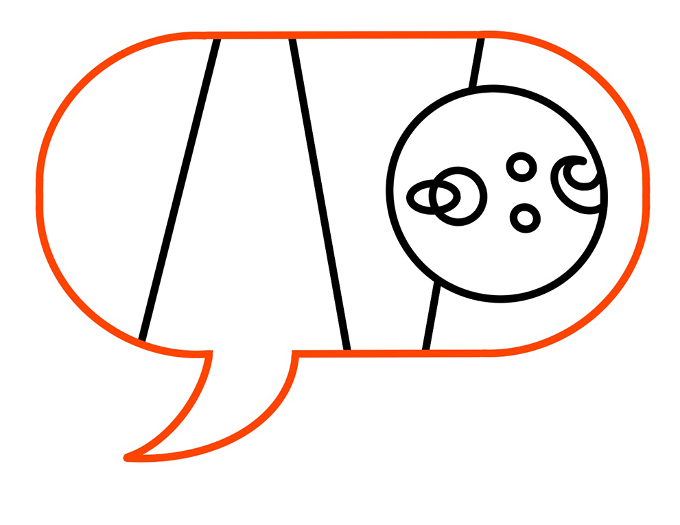 An illustration of a speech bubble that includes a baby.