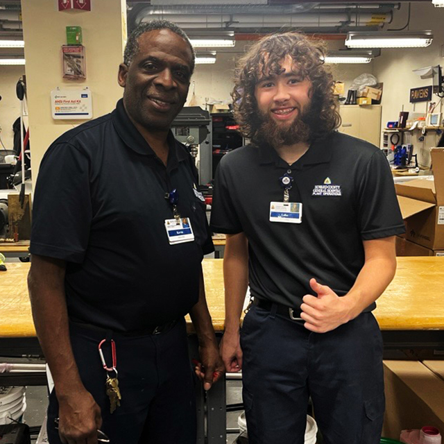 electrician Kevin Gardner and apprentice Luke Kenyon