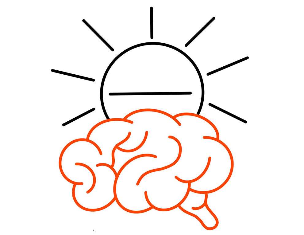 An illustration of a brain and a pill made to look like a sun.