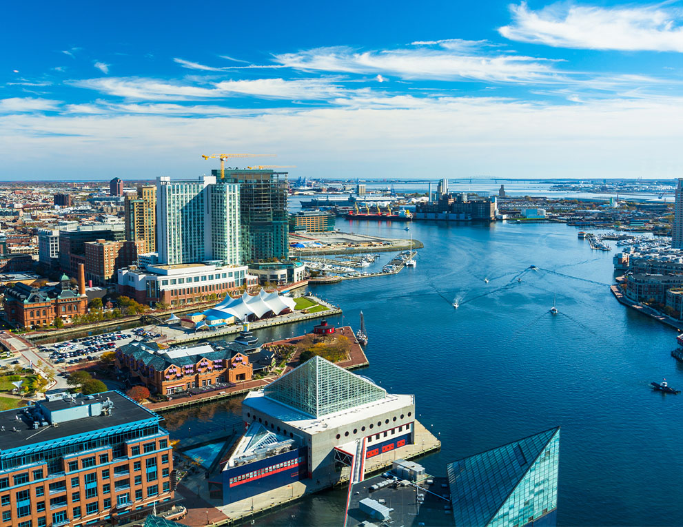 aerial photo of Baltimore harbor