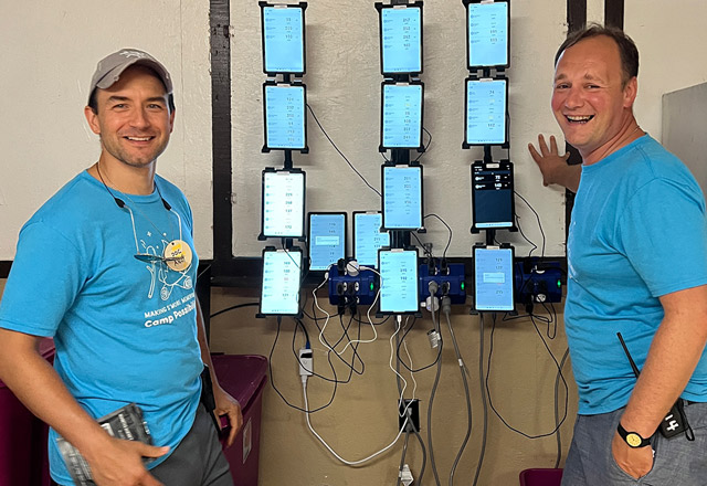 Zilbermint and Demidowich standing in front of screen display