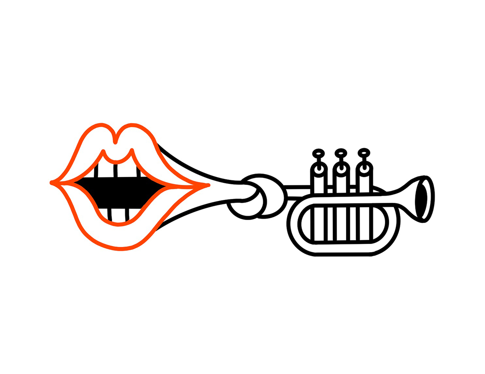 A trumpet with a mouth as the horn.