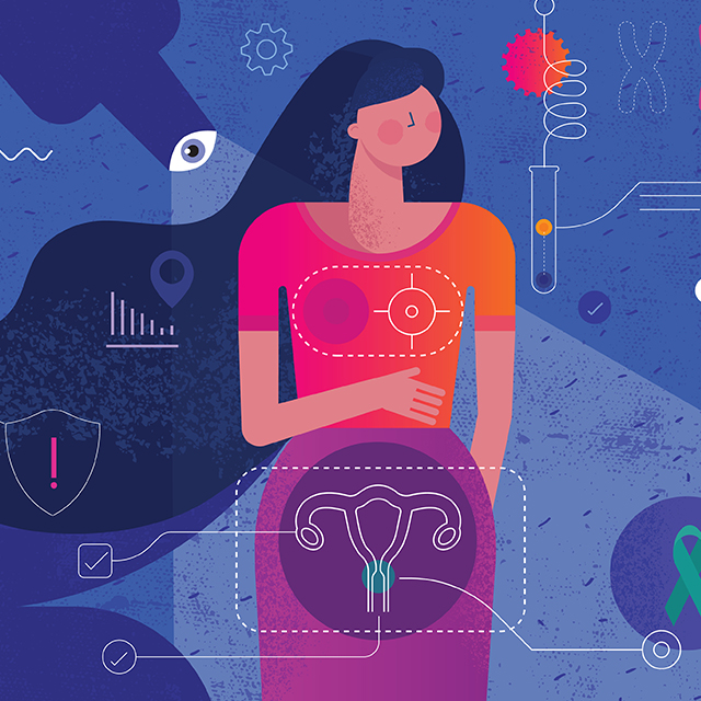 illustration with hand drawn textures depicting women's health awareness and importance of medical research
