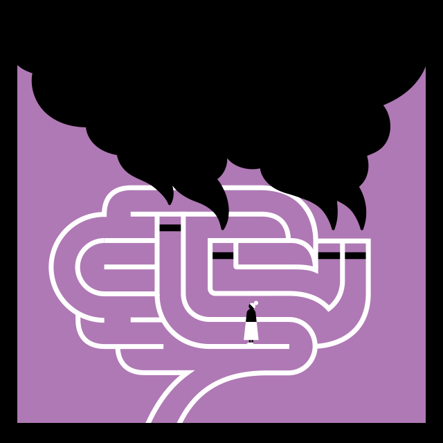 Conceptual illustration of brain with black smoke around symbolizing pollution
