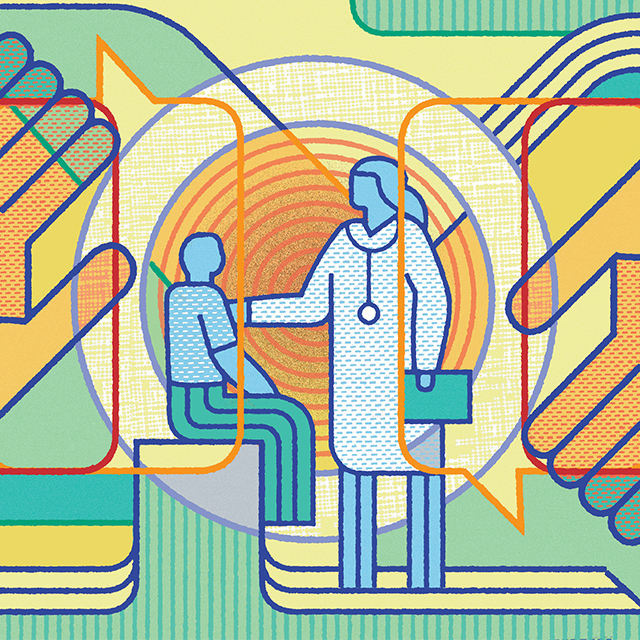 Illustration showing a doctor with a patient