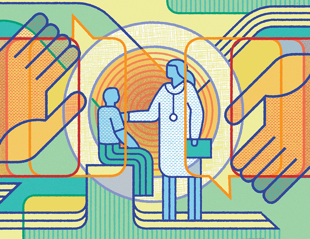 Illustration showing a doctor with a patient