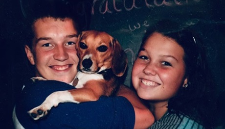 Courtney and her brother Jake with a dog