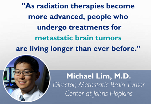"As radiation therapies become more advanced, people who undergo treatments for metastatic brain tumors are living longer than ever before. Quote from Michael Lim, M.D."