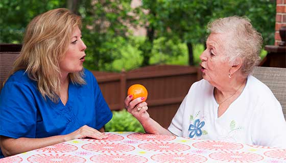 Speech-Language Pathologist working with patient.
