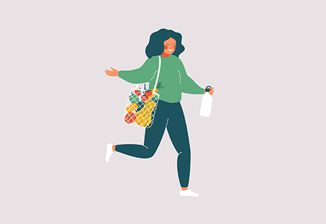covid family safety - illustration of woman with a bag of groceries