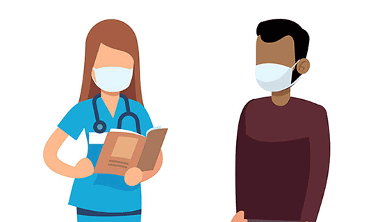 Illustrated doctor and patient speaking together