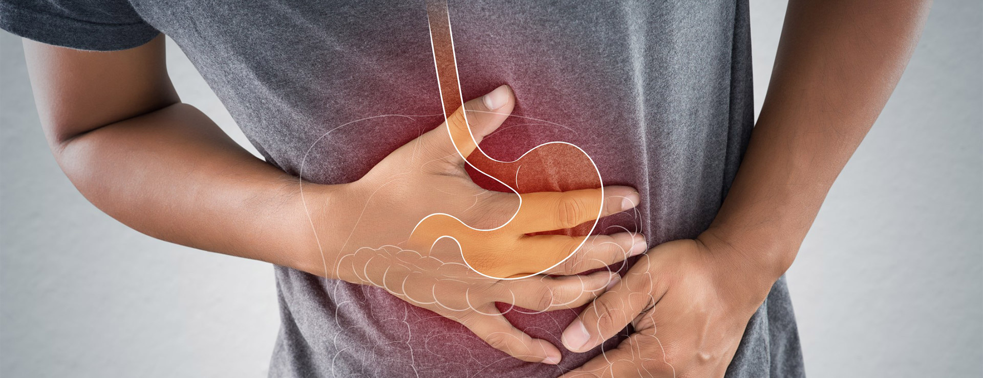 Man holding stomach.
