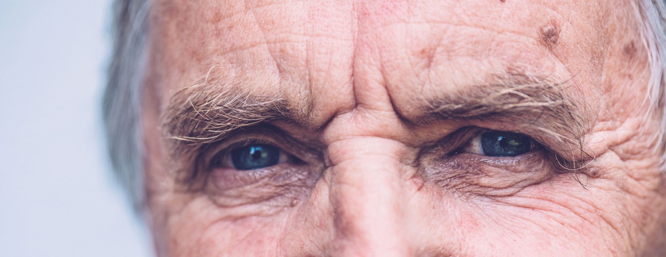 close up of an elder man's eyes