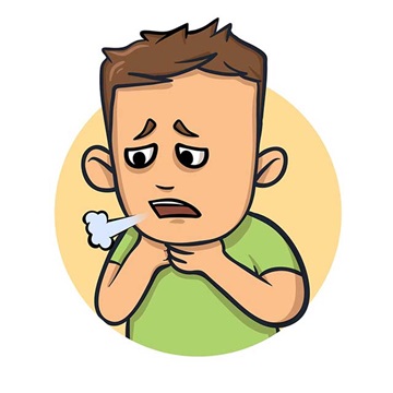An illustration of a young boy with a wheezing cough.