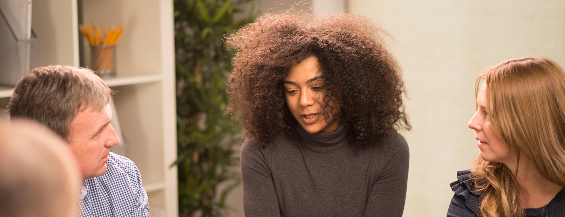 group therapy with woman talking