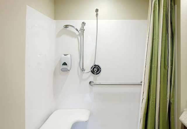A shower stall outfitted for safety.