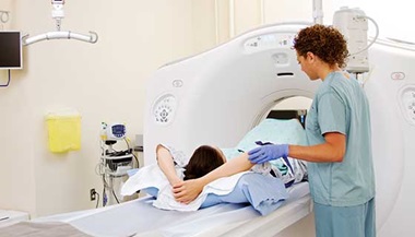 Patient in a CT scan machine