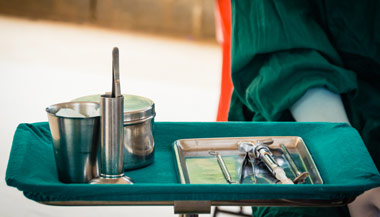 Readied surgical tools on tray