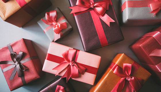 Collection of festive holiday presents