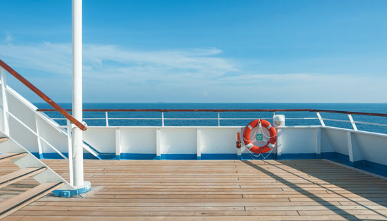 Deck of a cruise ship on open ocean