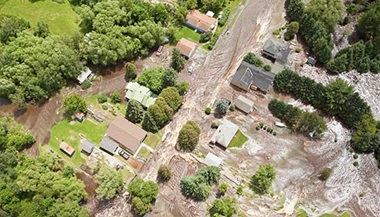 An areal view of a flooded town