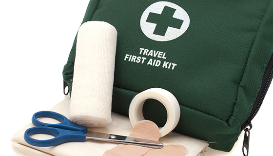 travel first aid bag and supplies