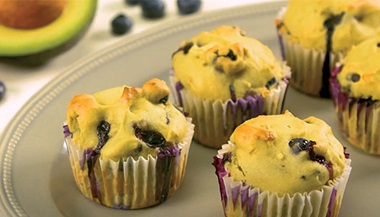 avocado blueberry muffins on a plate