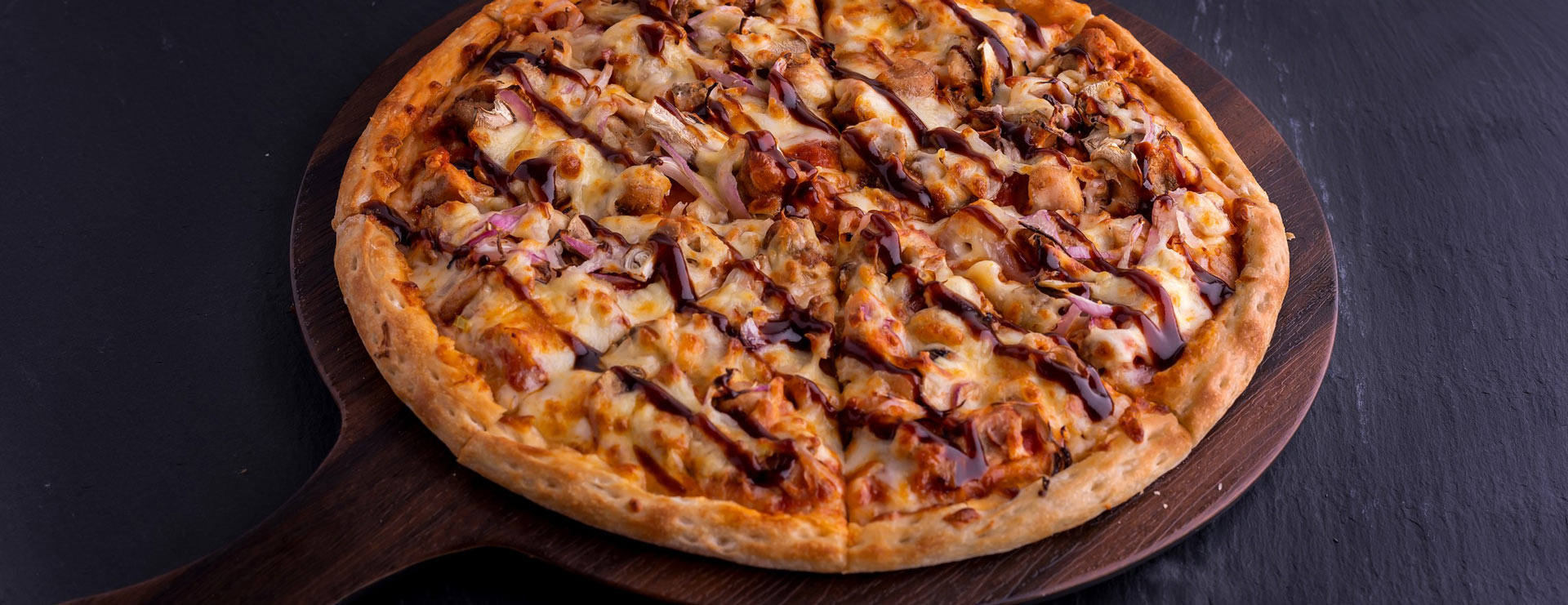 Freshly made buffalo chicken pizza
