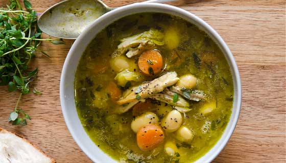 Multigrain chicken soup in a bowl
