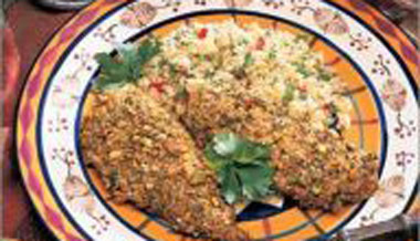 Chicken in a curry pistachio crust