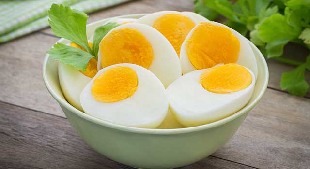 A bowl of hard boiled eggs.