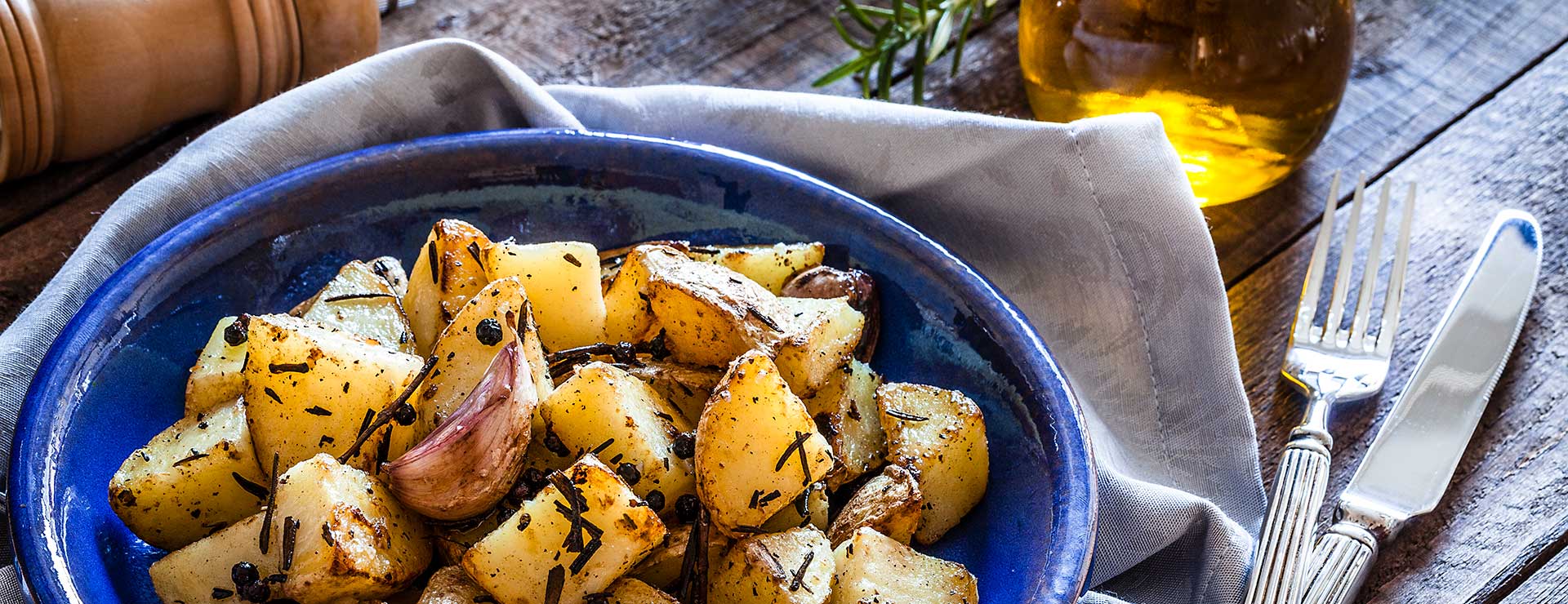 A dish of herb roasted potatoes.