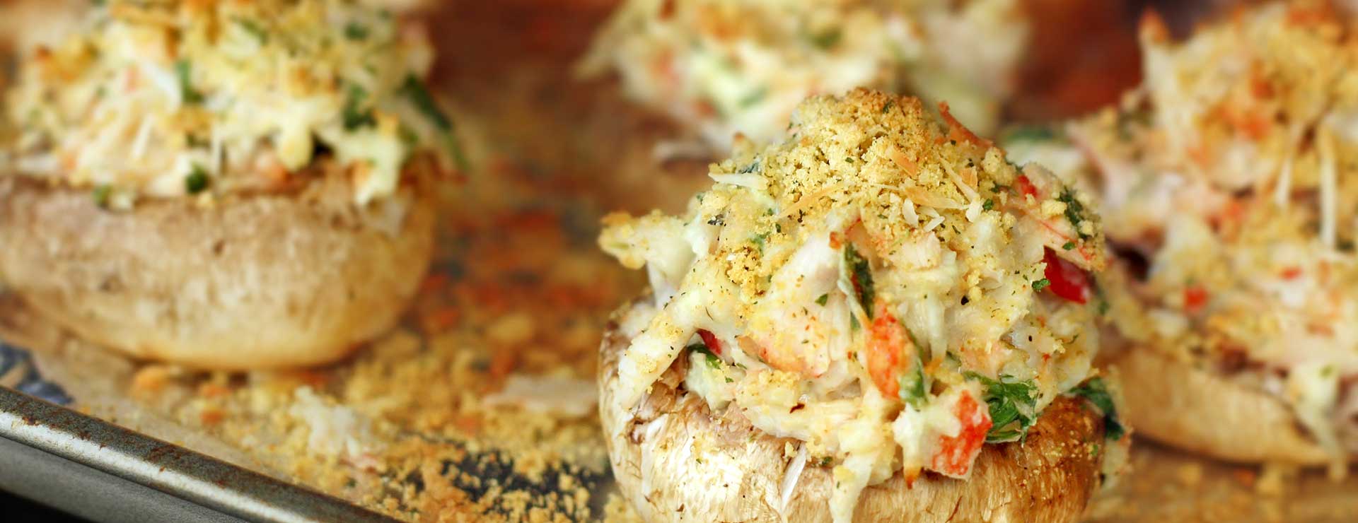 finger food consisting of crab, mushroom and spices
