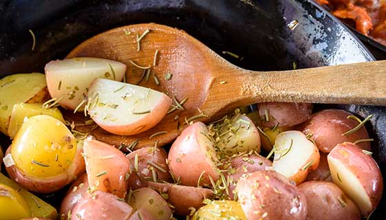 Roasted potatoes in a pan