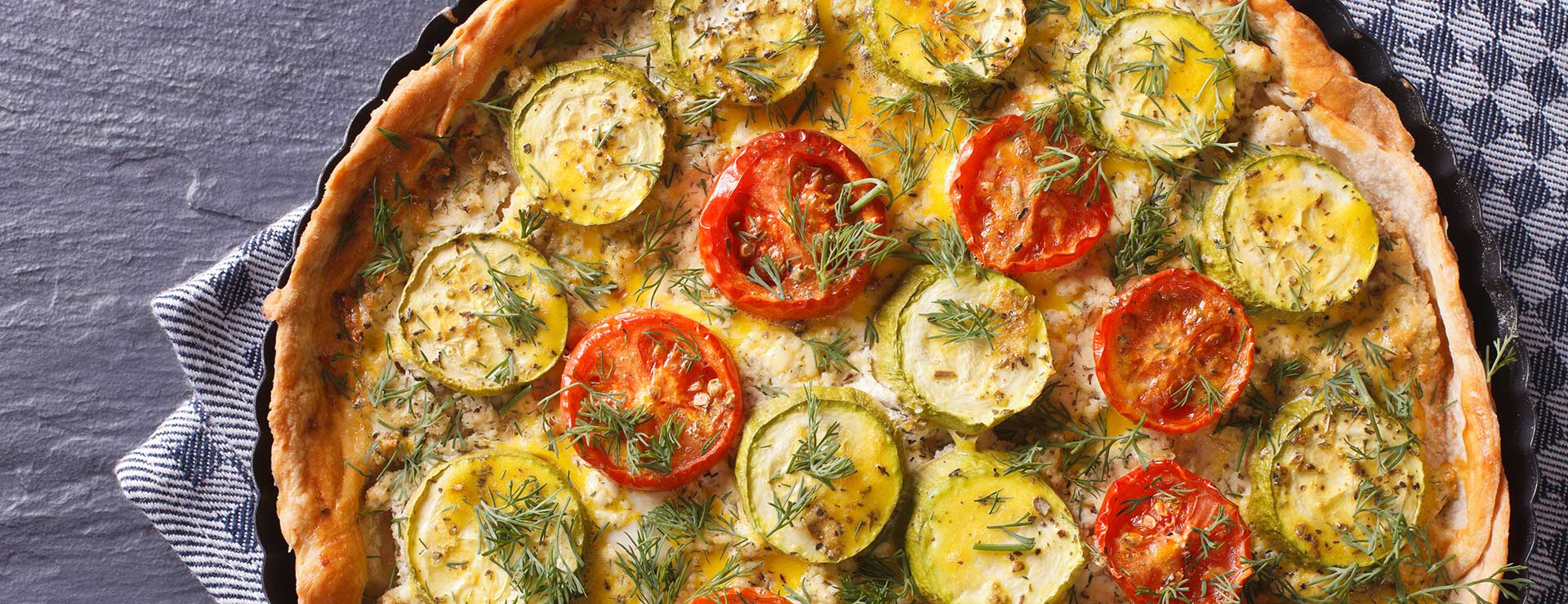 A vegetable tart, fresh from the oven.