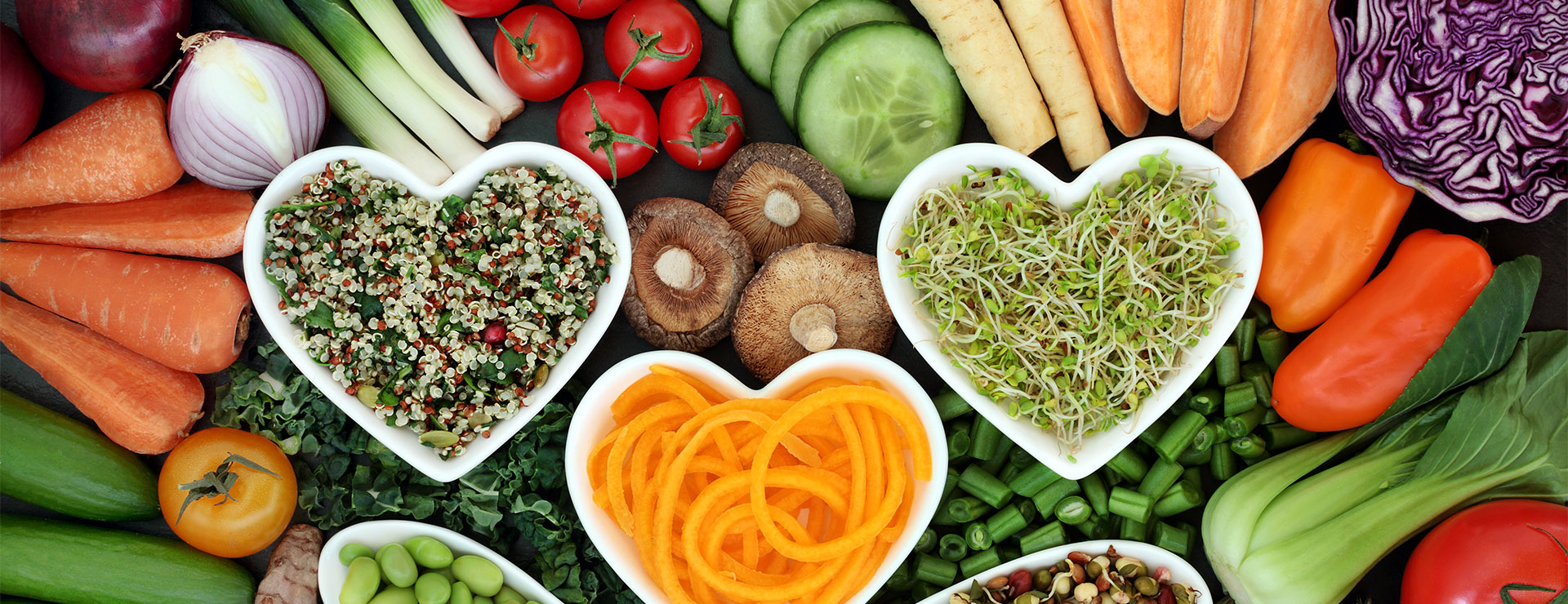 fruits and vegetables in a heart shape