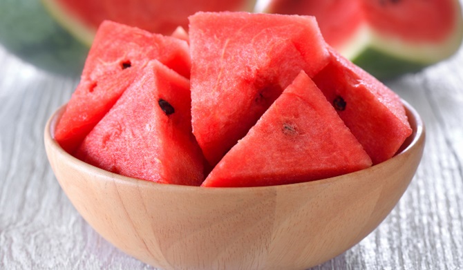 a bowl of cut watermelon
