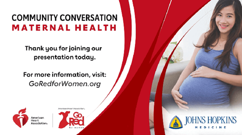 Promotional image for maternal health community conversation.